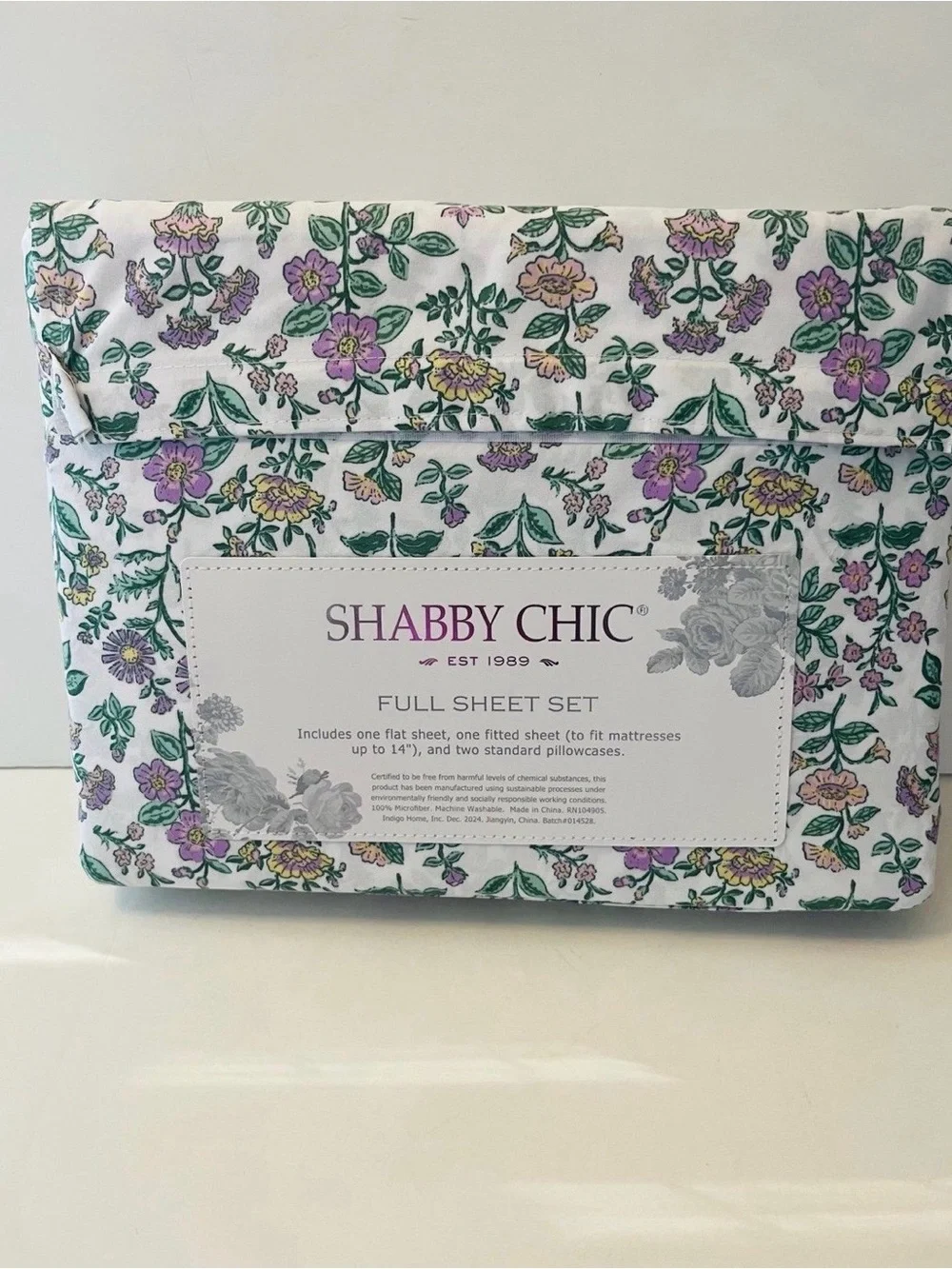 Shabby Chic Full Size Mountain Floral Sheet Set Purple Pink Yellow Flowers